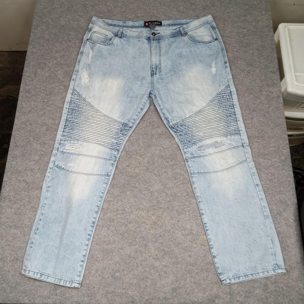 Southpole Jeans Mens 44 Vintage Baggy Moto Biker Distressed Ribbed Y2K 90s Denim